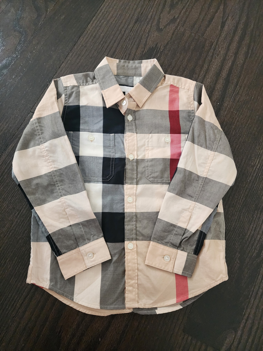 Burberry Beige, Gray, Black & Red Plaid Button-Down Shirt